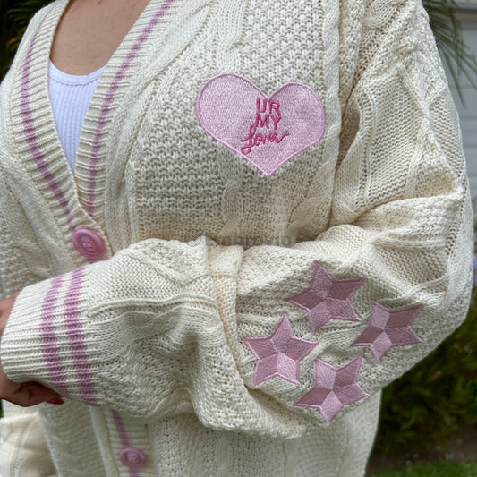 Taylor Swift “Ur My Lover” Album Inspired Cardigan – Pink 4 Star Embroidered