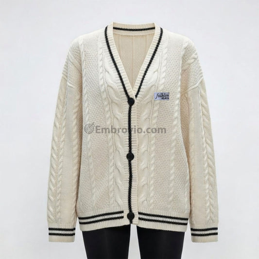 Taylor Swift Folklore Album Cardigan – Star Embroidered Oversized Sweater – Cozy Cable Knit Button Up – Hand Knitted Style Holiday Gift
