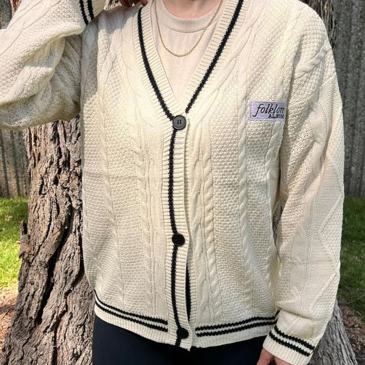 Taylor Swift Folklore Album Cardigan - Star Embroidered Oversized Sweater - Cozy Cable Taylor Swift Knit Button Up - Hand Knitted Style Holiday Gift for Her