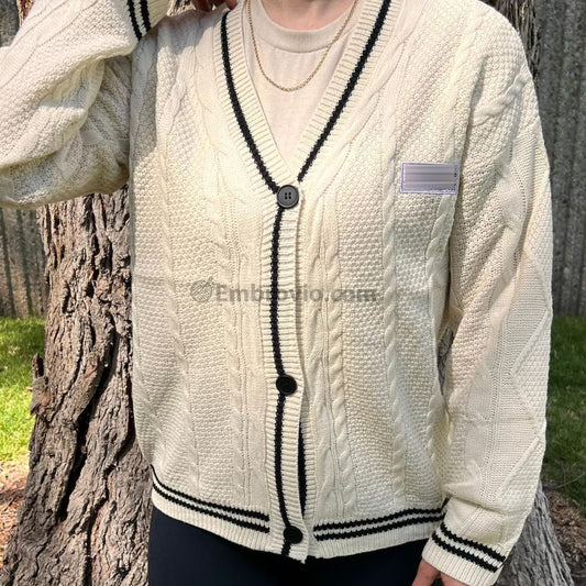 Taylor Swift Folklore Album Cardigan – Star Embroidered Oversized Sweater – Cozy Cable Knit Button Up – Hand Knitted Style Holiday Gift
