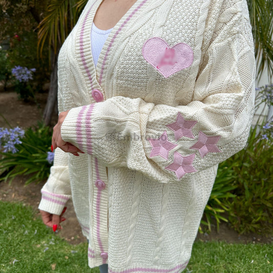 Taylor Swift ur my love Inspired Cardigan – Green 3 Star Embroidered Knit