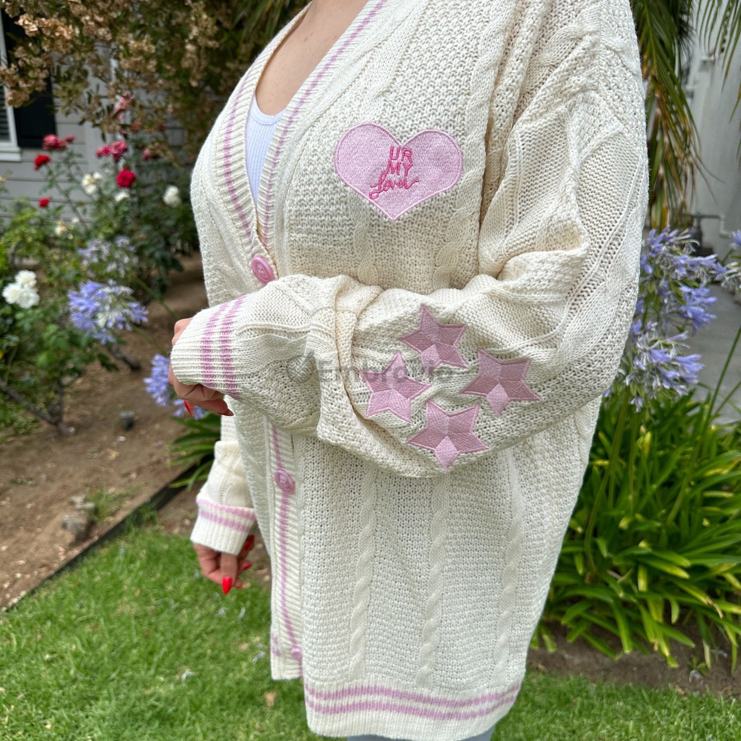 Taylor Swift “Ur My Lover” Album Inspired Cardigan – Pink 4 Star Embroidered
