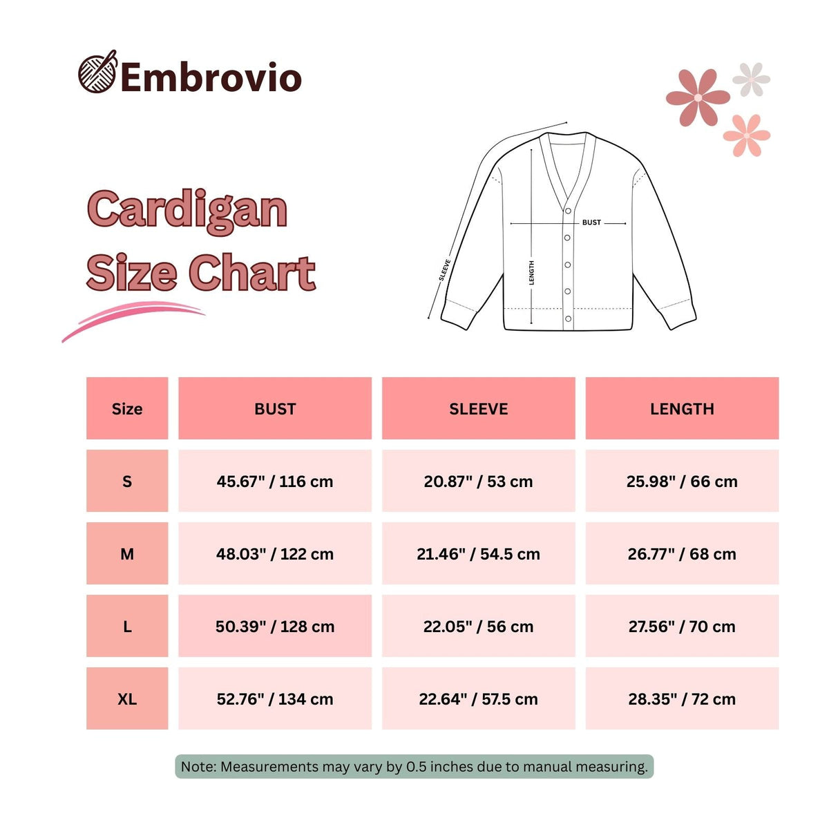 Taylor Swift Cardigan Size Chart