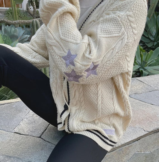 Folklore Inspired Cardigan – Star Embroidered Oversized Knit Sweater